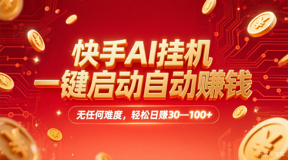快手AI，一键启动自动赚钱 无任何难度，轻松一天30—100+
