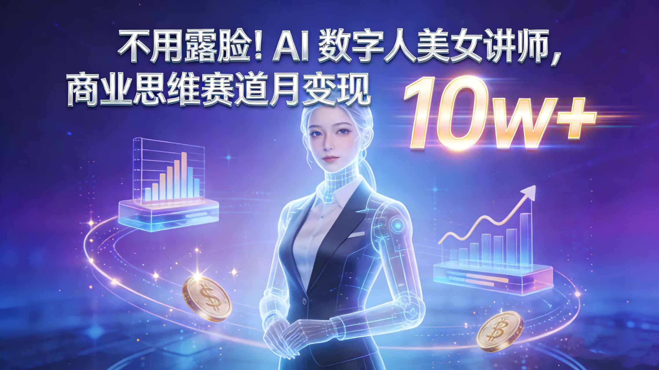 不用露脸！AI 数字人美女讲师，商业思维赛道月变现 10w+